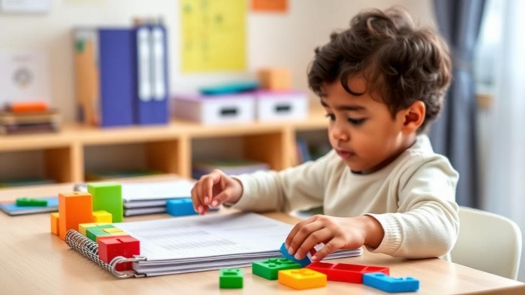 Child organizing colorful blocks, representing executive function skills