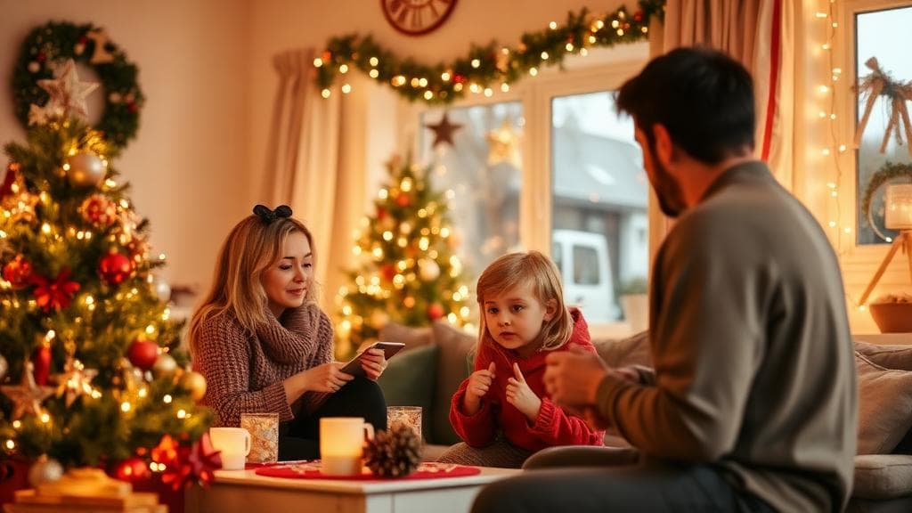 Happy family enjoying a holiday gathering with an autistic child