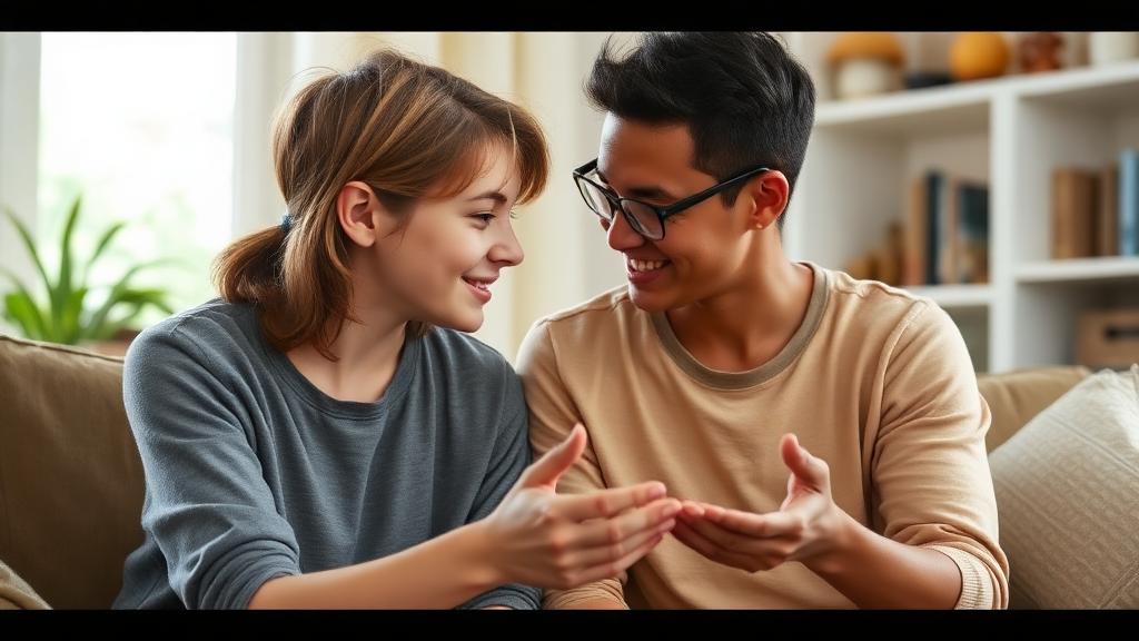 Parent and teenager having supportive conversation about developmental changes